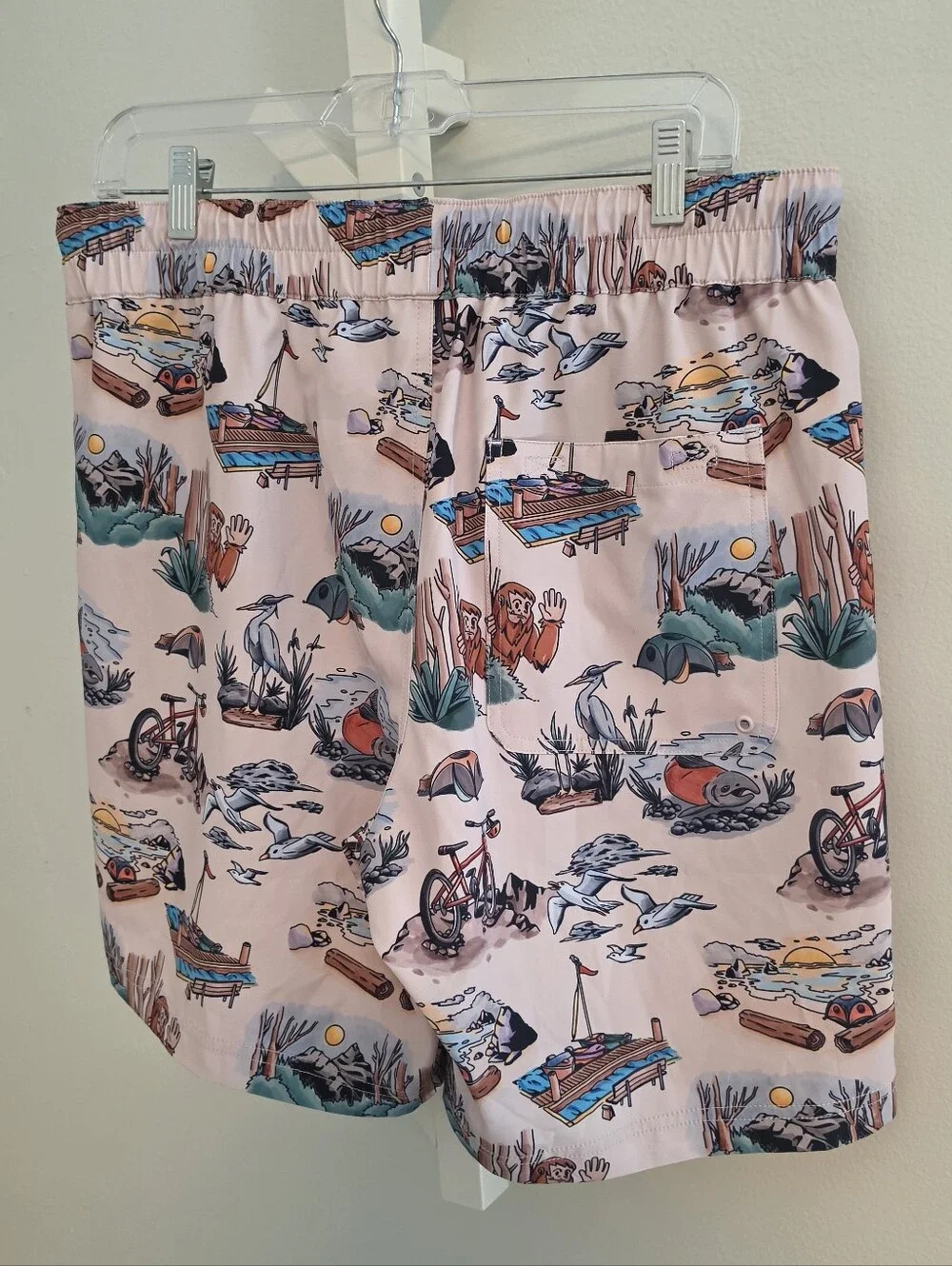 KAVU Costa Short Men's Medium Pink Scenic Print Swim Trunk Outdoor Camp